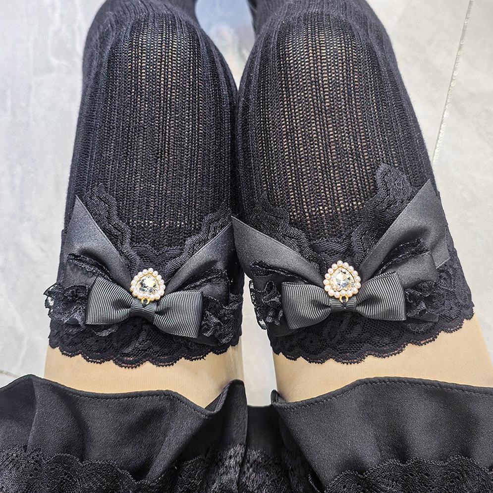 Jirai Kei Over-the-Knee Knit Socks, Bow & Lace 46069:875531