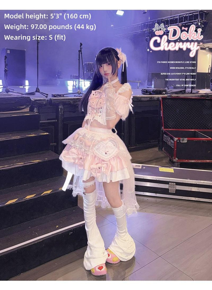 Chika Idol Outfit, Pink Heart-Decorated Top & Skirt 44770:827502