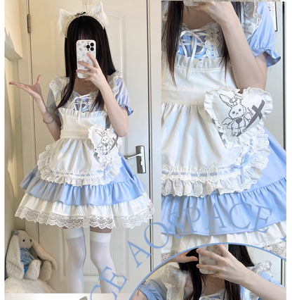 Sweet Lolita Dress Maid Apron Outfit Sweet Color-Block Dress 37560:564274