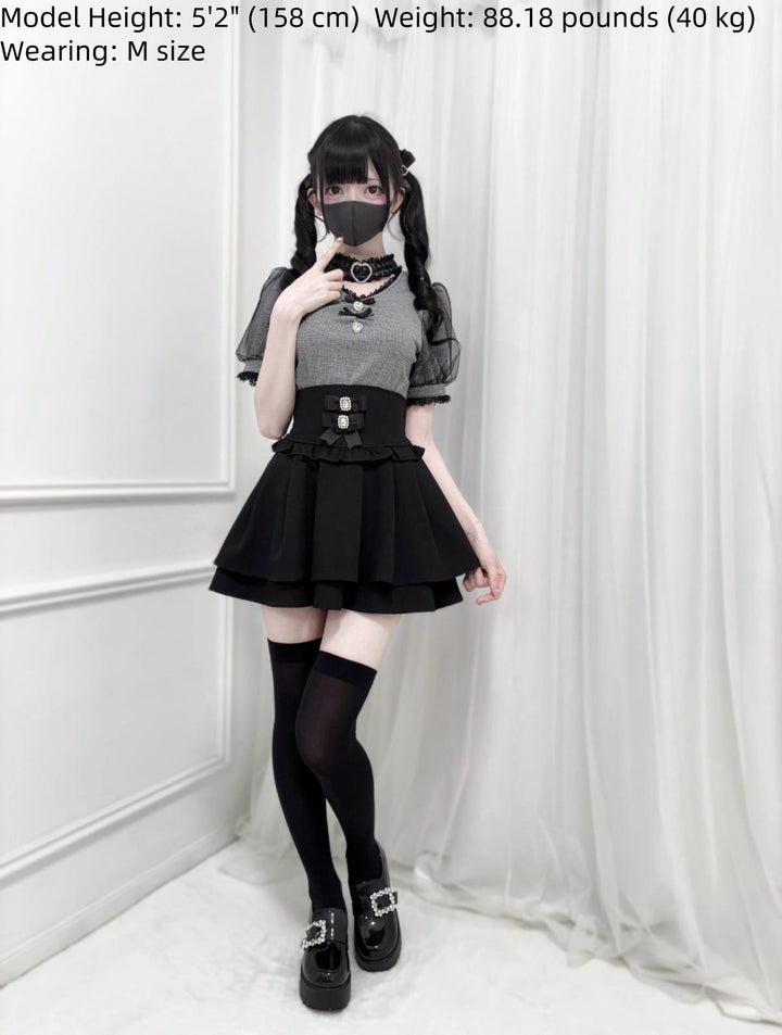 Summer Jirai Kei V-Neck Lace Choker Blouse 43587:780448