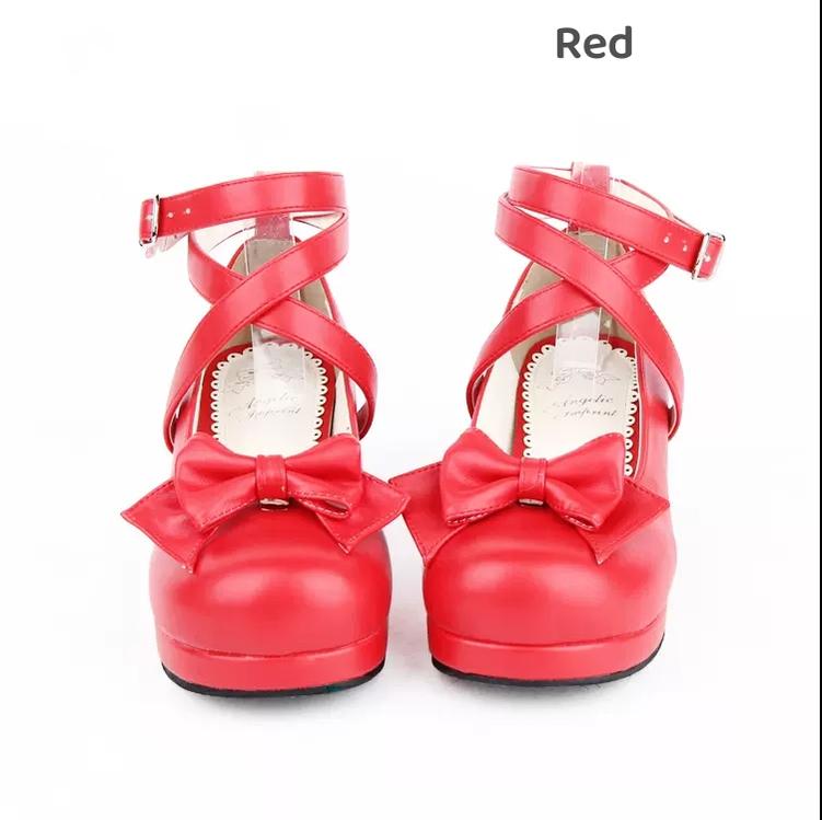 Lolita Shoes Mid Heel Shoes With Sweet Round Toe And Bow (33 34 35 36 37 38 39 40 41 42 43 44 45 46 47 / Red) 37386:558818