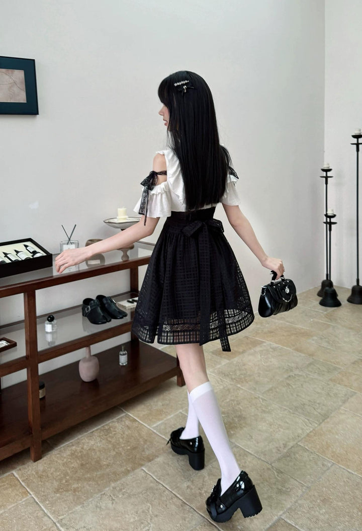 Seiso Kei Open Shoulder Dress, Black Lace Straps 45799:863063