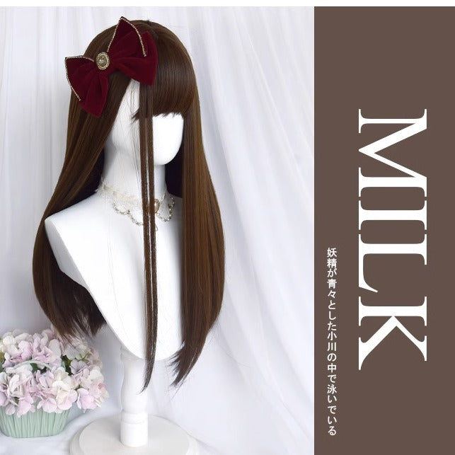 Kawaii Straight Wig with Blunt Bangs Pink Gold Brown 21880:318264