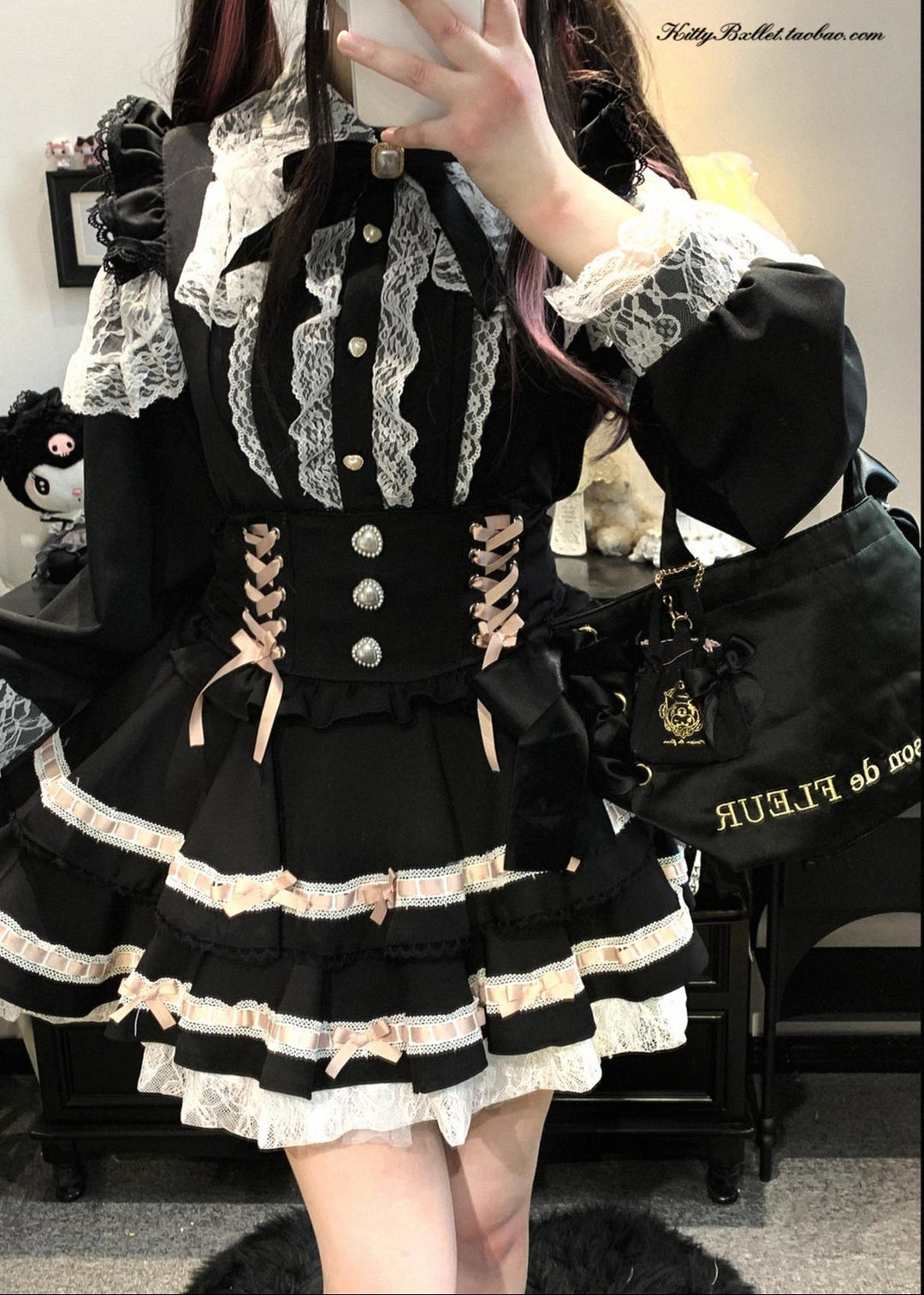 Lace Jirai Kei Blouse, Heart-Shaped Buttons 44757:823906