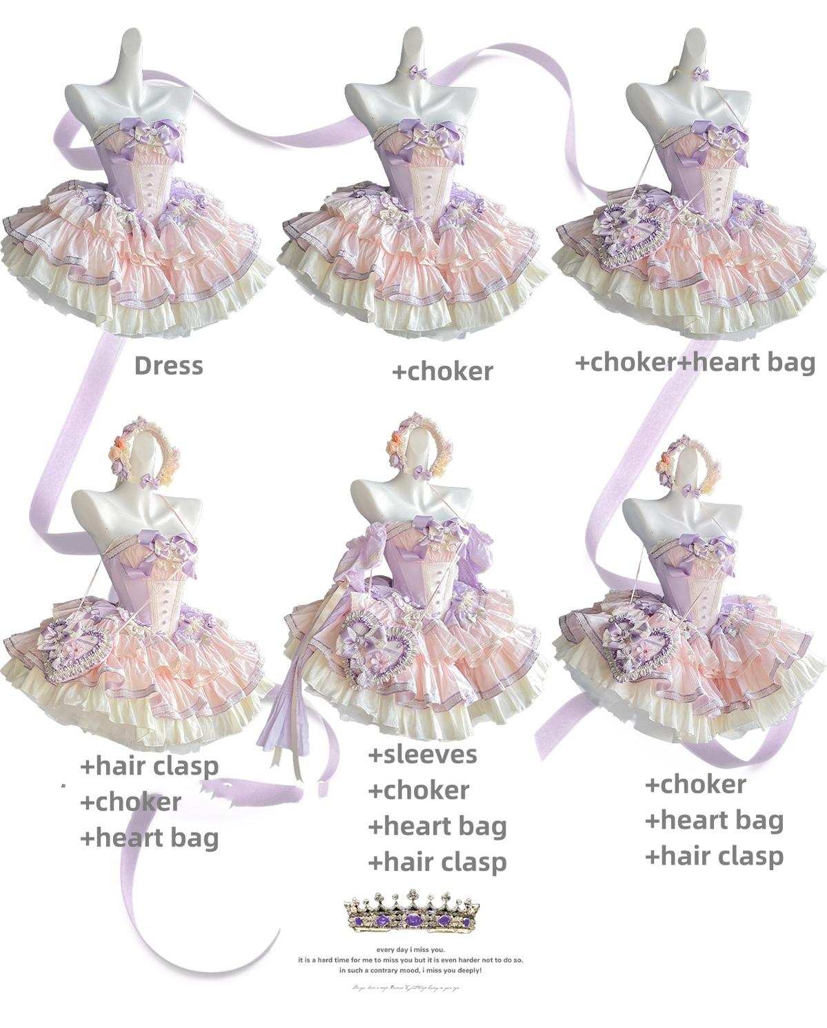 Lolita Dress Set Sweet Violet Pink Puffy Dress Corset Dress 36388:554890