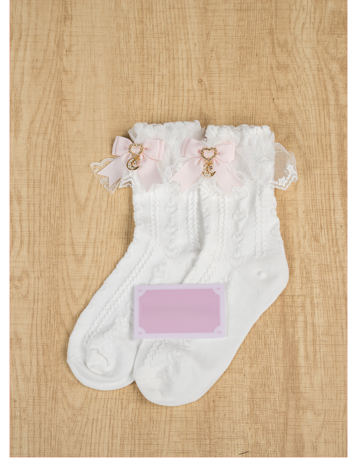Cotton Ankle Length Lace Socks, Moon Pendant 44007:792569