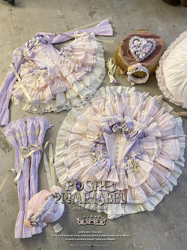 Lolita Dress Set Sweet Violet Pink Puffy Dress Corset Dress 36388:554788 36388:554788