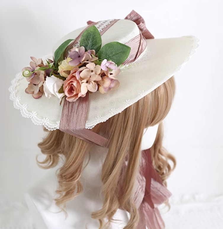 Lolita Top Hat Mori Kei Vintage Hat Elegant Linen Hat 36448:523166 36448:523166