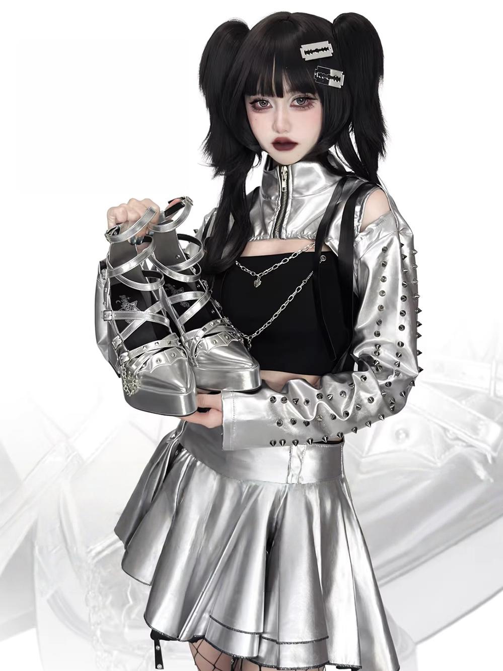 Punk Subculture Heels Shoes, Pointed Toe 44928:828697