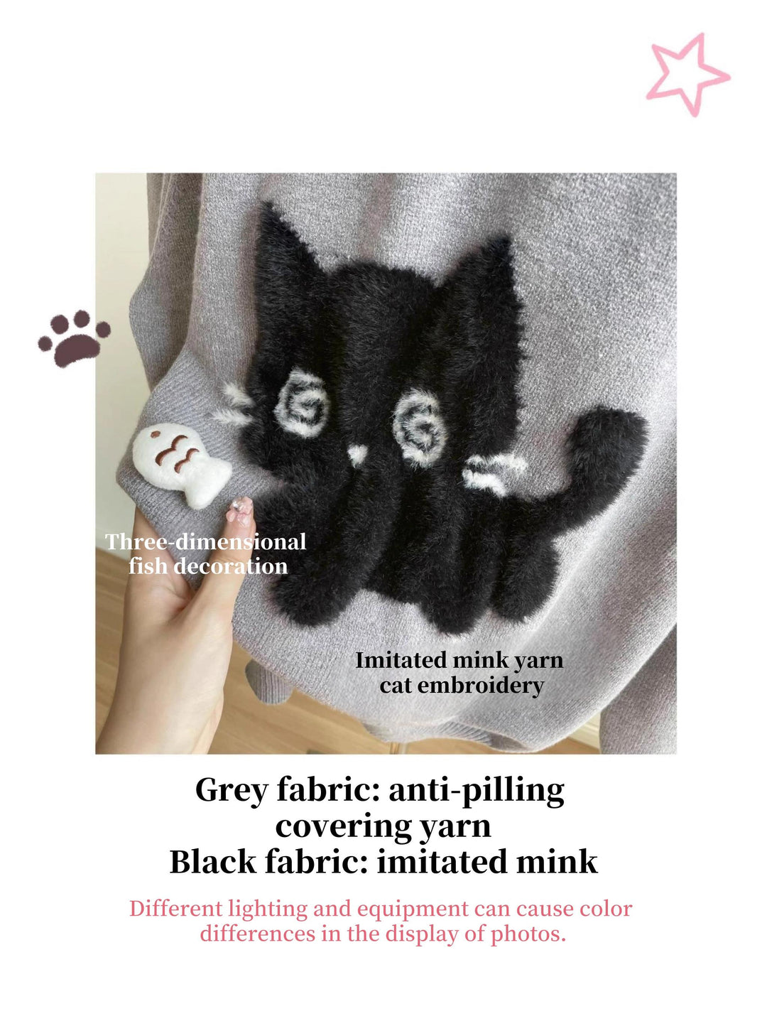 Kawaii Sweater Imitated Mink Cat Embroidery Top 39756:646240