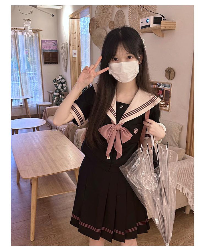 Navy and Pink JK Uniform Top + Pleated Skirt 43790:785182