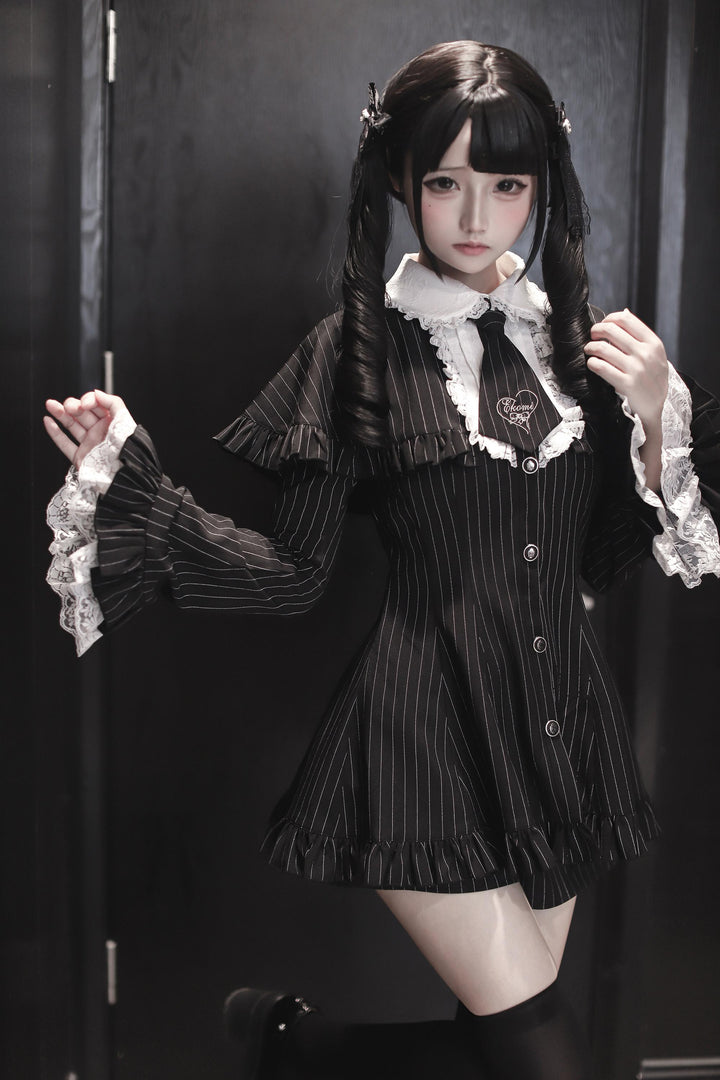 Jirai Kei Cape Dress Set, Detachable Embroidered Tie 44586:814429