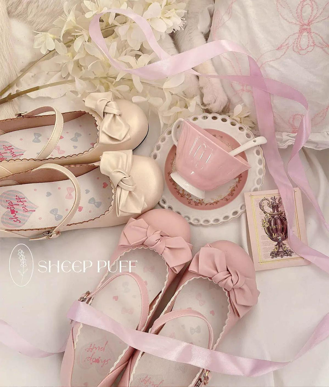 Lolita Shoes Round Toe Pink Shoe Butterfly Bow Beige Shoes 37596:602402