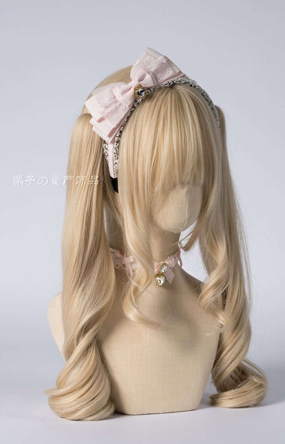 Pink Ryousangata Layered Bow Headdress, Lace & Rhinestone 45961:870452