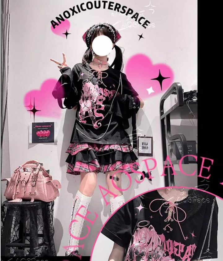 Y2K Fashion T-shirt Gyaru Print Top For Women 37556:567144