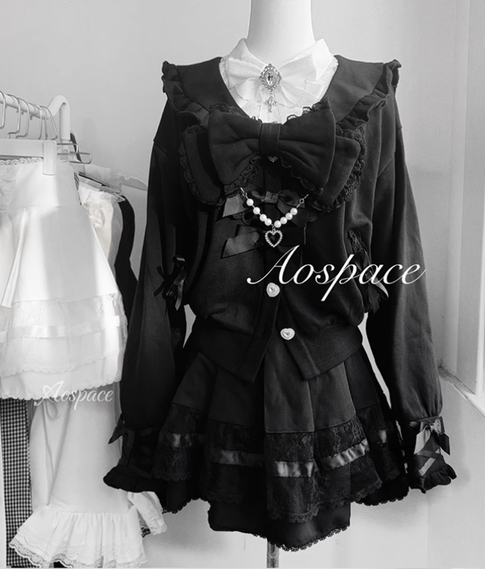 Jirai Kei Jacket Sailor Collar Coat With Lace Bow and Peal Chain 42148:730708