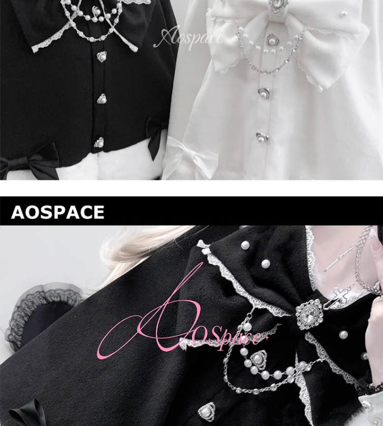 Jirai Kei Cape Plush Coat With Rhinestone Bow Knot 42149:731006