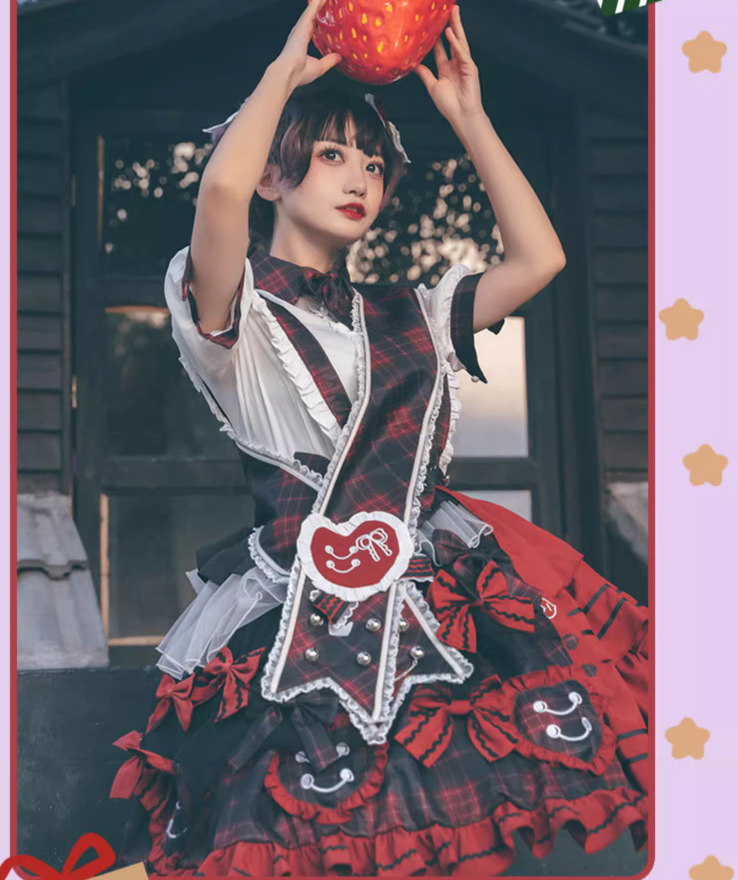 Lolita Dress Suspender Skirt Set Sweetheart Plaid Outfit 37004:544366