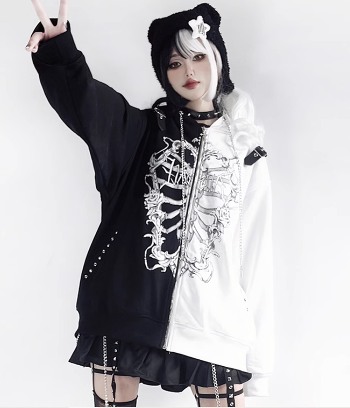 Jirai Kei Coat Subculture Hooded Bi-color Jacket 35332:488504