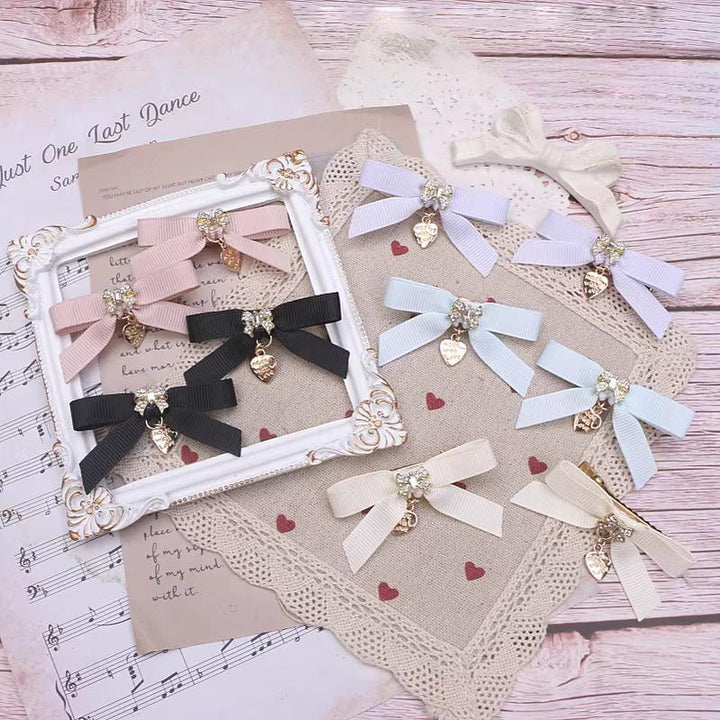 Jirai Kei Hair Clip, Rhinestone Bow & Heart Pendant 45071:834231