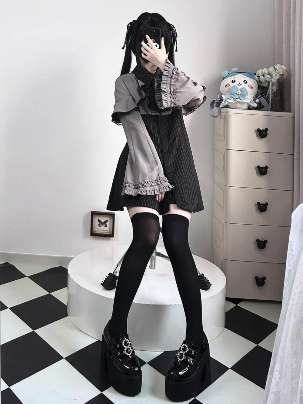 Jirai Kei Dress Princess Sleeve Two-piece Shirt Dress Shorts Set 40012:667420