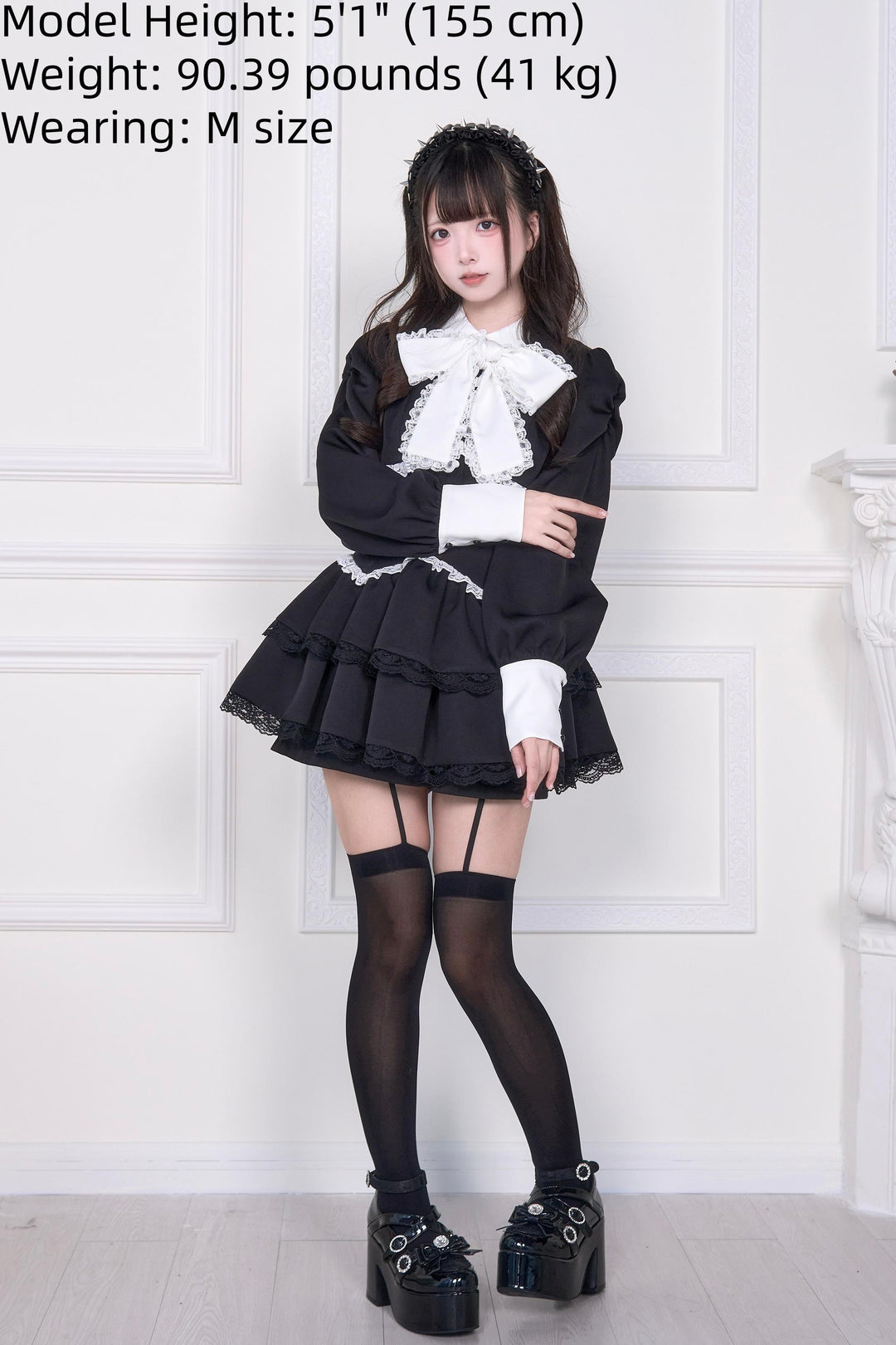 Long-sleeved Jirai Kei Dress, Elastic Shorts 44117:796537