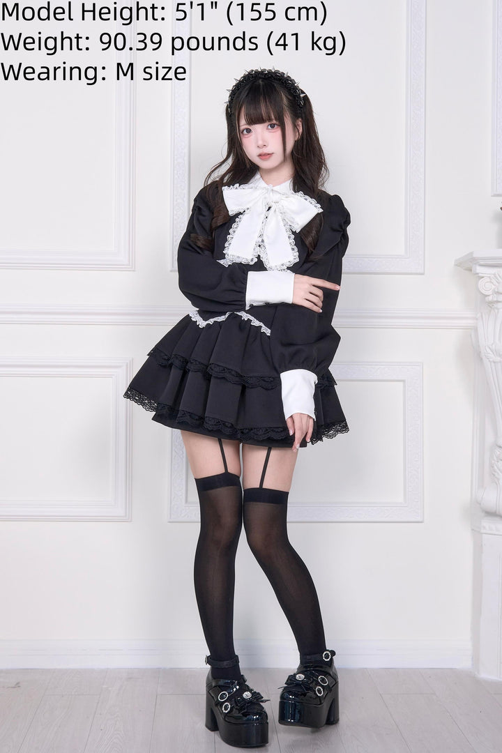 Long-sleeved Jirai Kei Dress, Elastic Shorts 44117:796537