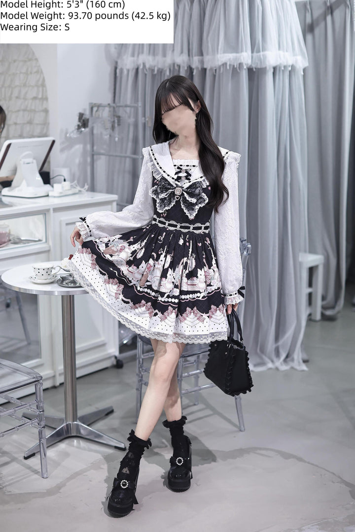 Sweet Lolita Sailor Collar OP Dress, Strawberry & Bunny Print 45872:872446