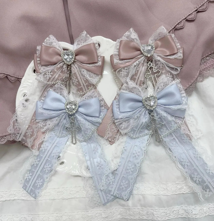 Ryousangata Lace Bow Hair Clip, Cross Pendant 45526:852358