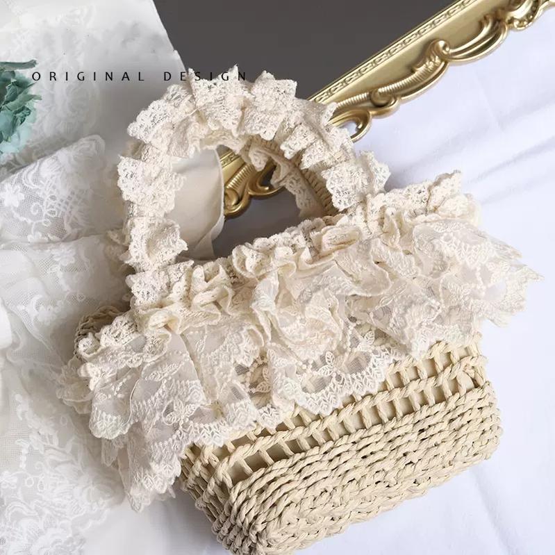 Mori Kei Bag Cottagecore Beach Knitted Bag Lolita Lace Bag 36440:522604 36440:522604