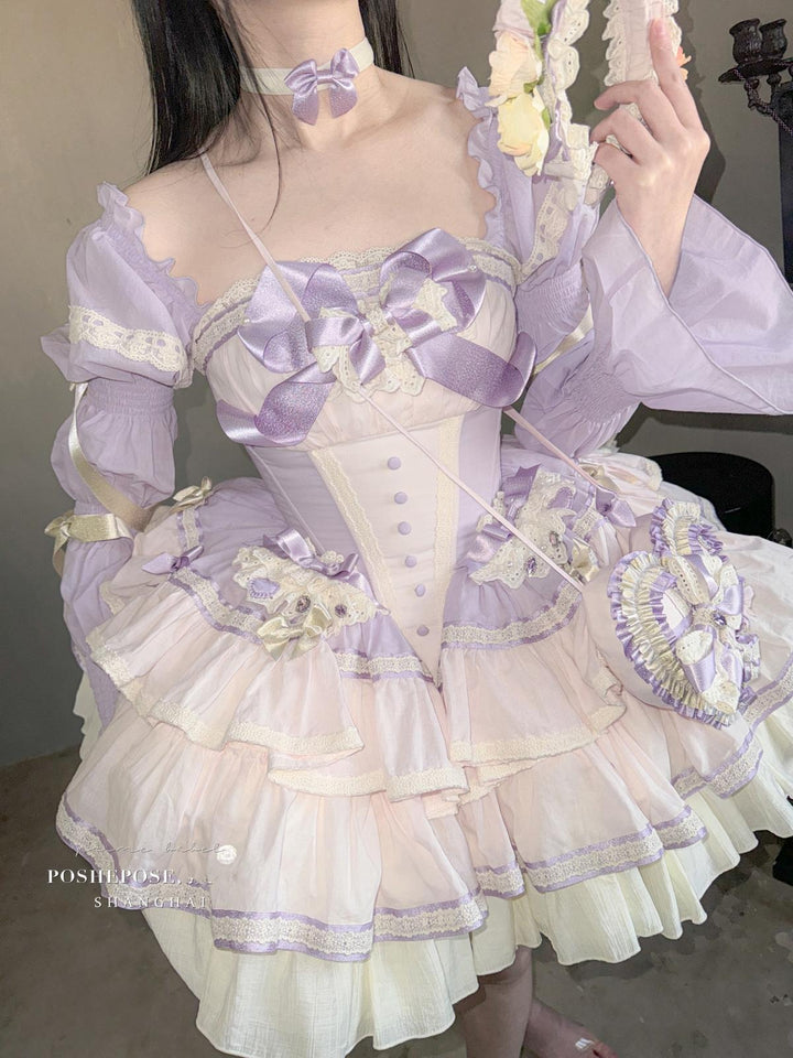 Lolita Dress Set Sweet Violet Pink Puffy Dress Corset Dress 36388:554846 36388:554846