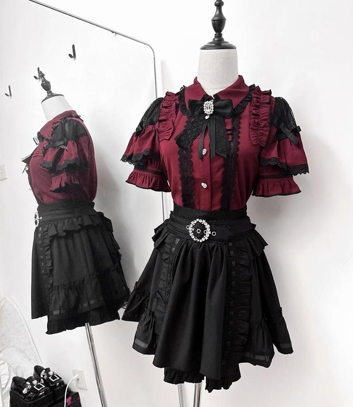 Jirai Kei Set Off-shoulder Blouse Black Skirt Set 38962:605248