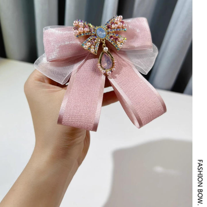 Kawaii Fashion Pink Bow Tie Rhinestone Brooch 21852:320436 21852:320436