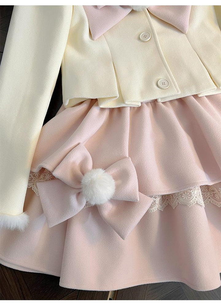 Ryousangata Beige Winter Coat Slim Pink Tiered Skirt (L M S) 40880:690830