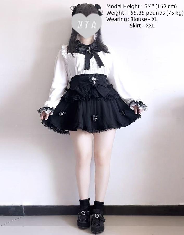 Plus Size Jirai Kei Cross Skirt Set, Detachable Suspender 43761:784556