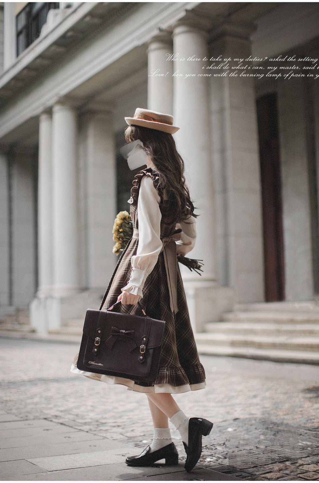 Retro Lolita OP Dress And Brown Lolita Coat Plaid Dress 41080:686026