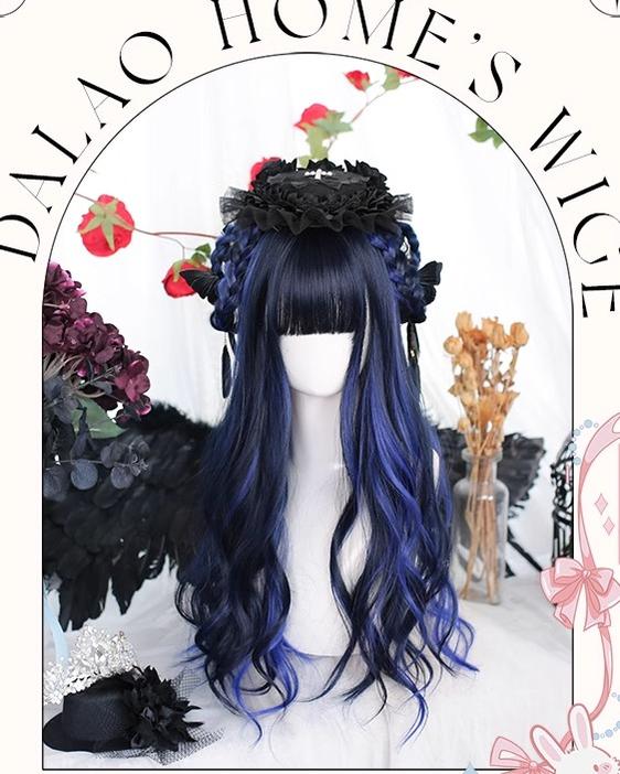 Lolita Wig Blue Black Wig With Big Waves Long Wig 35620:496330 35620:496330