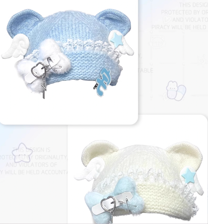 Y2K Knitted Hat Bear Ear Hat Cute Subculture Hat 41738:718072