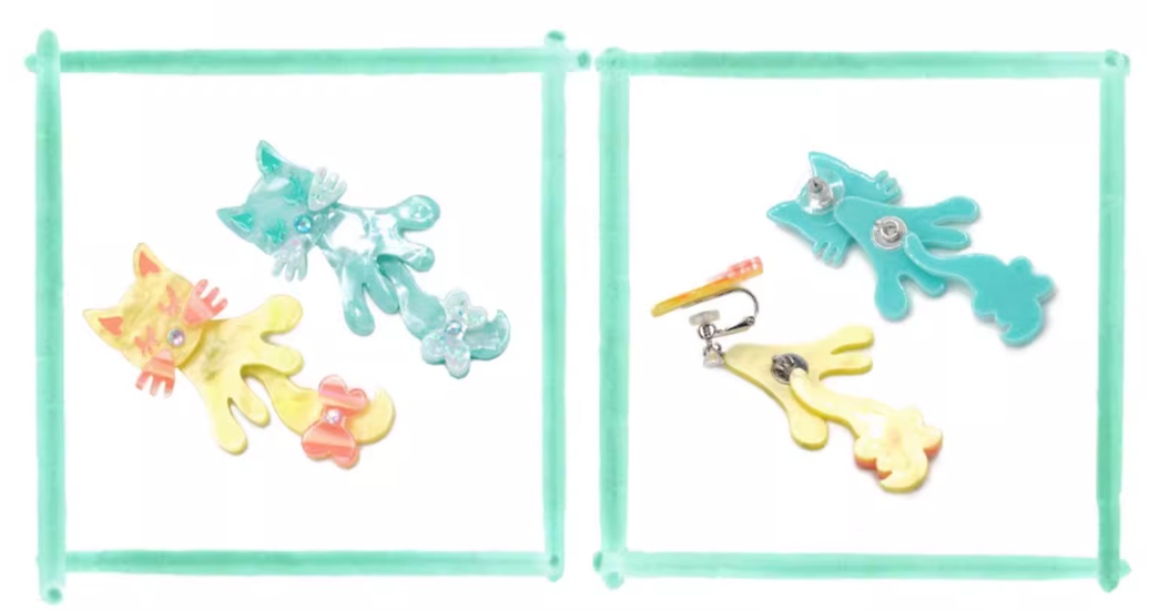 Fairy Kei Yellow And Blue Earrings Acrylic Cat Accessories 31694:373338 31694:373338