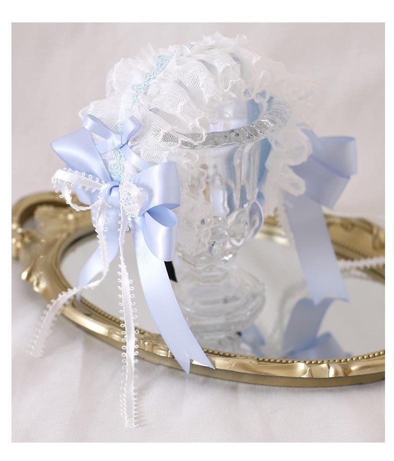 Lolita Headdress Blue Satin Ballet Hair Clip Lace Headband 37020:551602