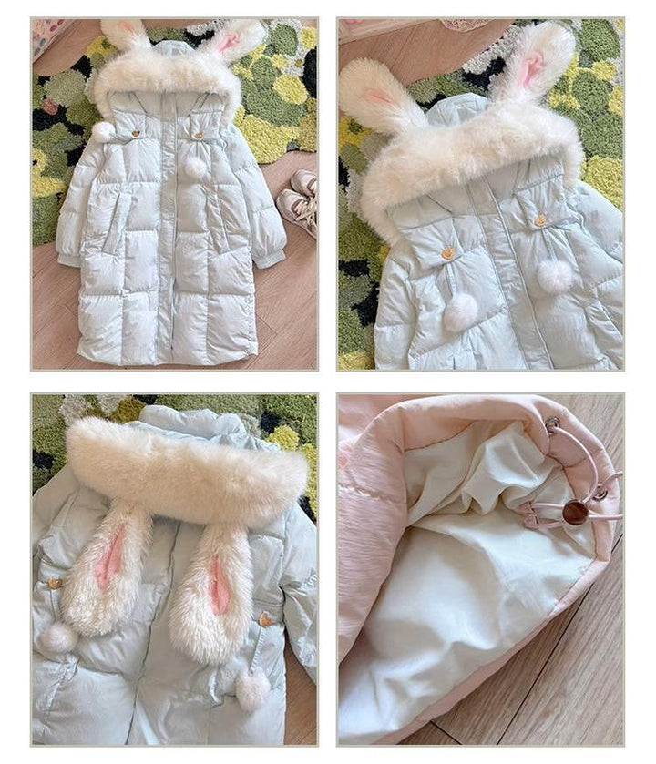 Kawaii Winter Coat Rabbit Ear Hooded Long Down Jacket 40340:665642