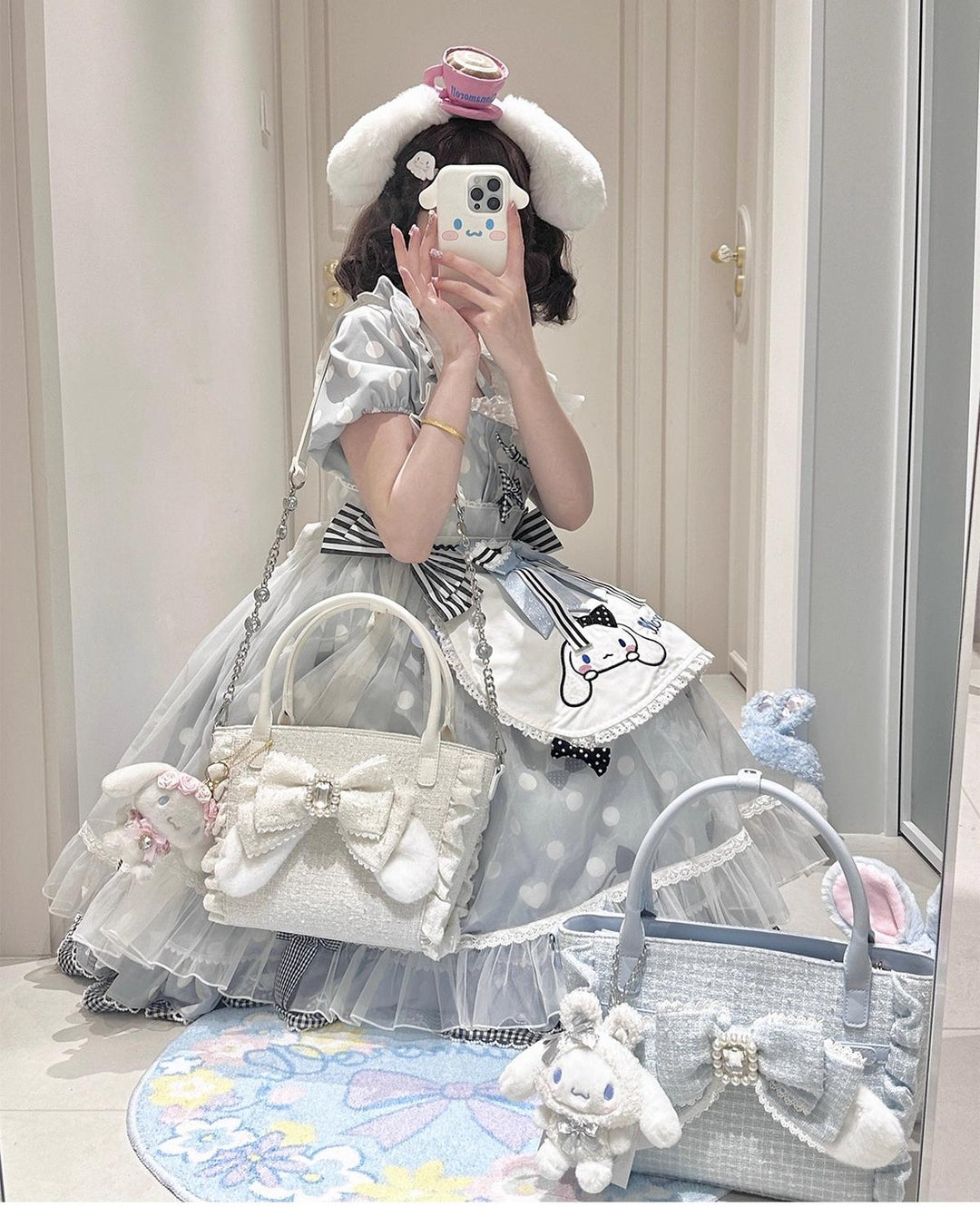 Ryousangata Style Handbag, Bow and Plush Ears 43680:782740