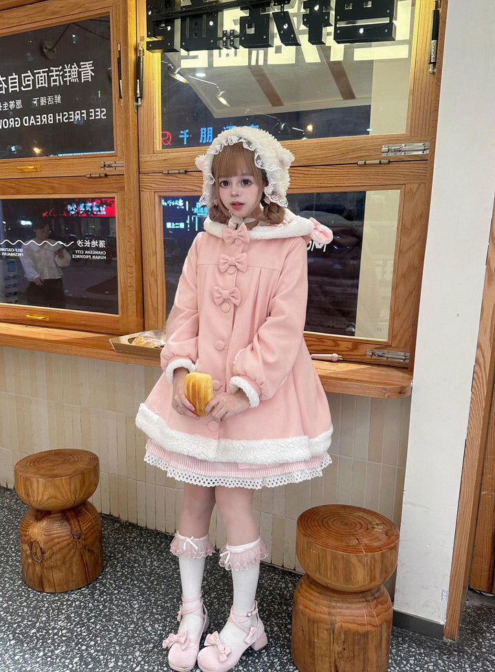 Sweet Lolita Coat Kawaii Bow Bunny Ear Hooded Coat 40934:682126