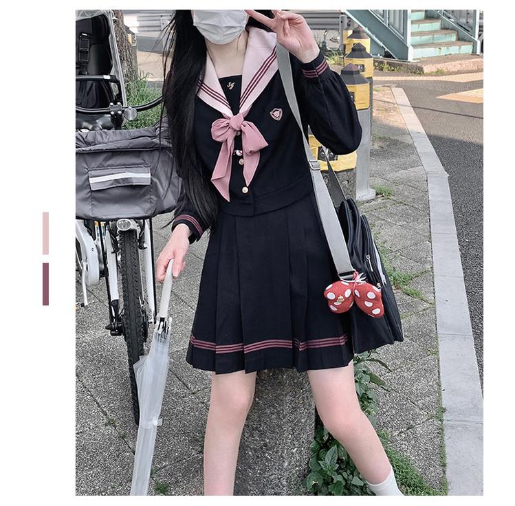 Navy and Pink JK Uniform Top + Pleated Skirt 43790:785200