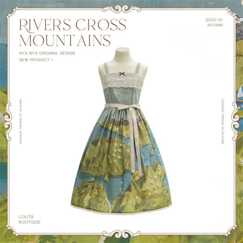 Lolita Dress Rivers Cross Mountains Print Lolita Dress Set (2XL L M S XL) 39412:627108