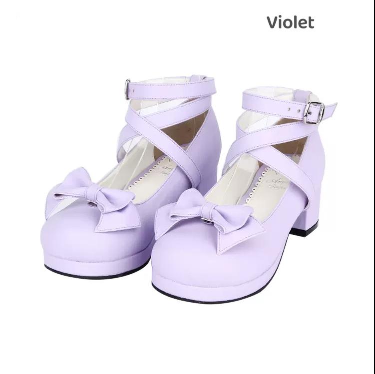 Lolita Shoes Mid Heel Shoes With Sweet Round Toe And Bow (33 34 35 36 37 38 39 40 41 42 43 44 45 46 47 / Violet) 37386:558804