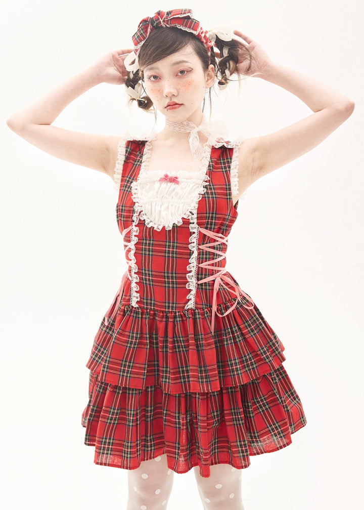 Lolita Dress Retro Red Plaid Dress Cool Girl Dress 36162:543472 36162:543472