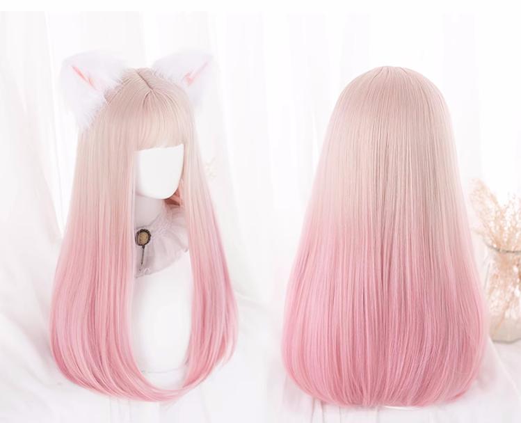 Lolita JK Pink Wig Gradient Long Woman Hairpiece 31716:367564 31716:367564