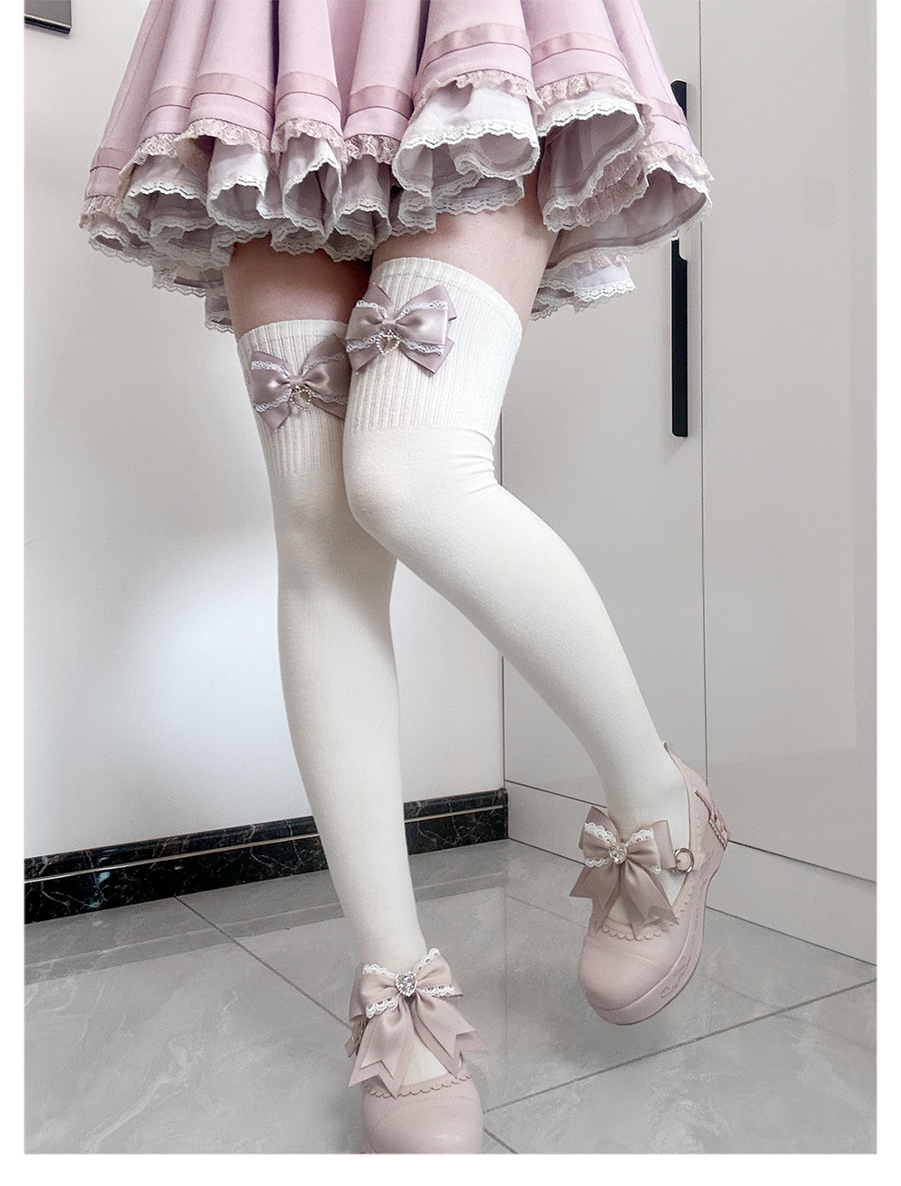 Jirai Kei Socks Cute Cashmere Thighhighs With Lace Bow 41744:716852