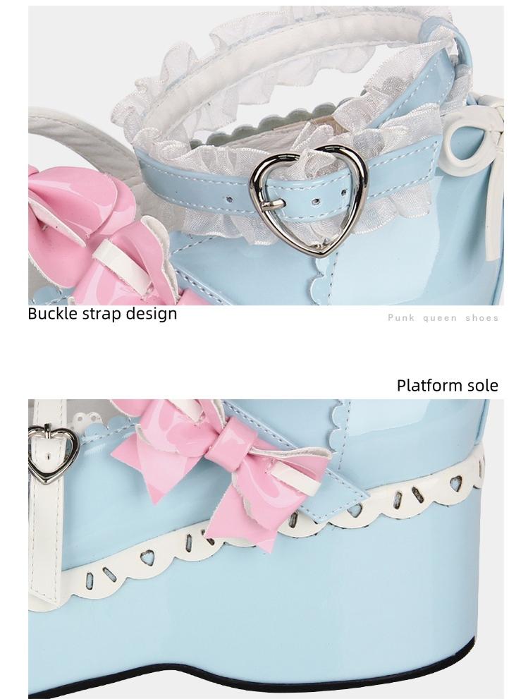 Lolita Shoes Pink Blue Platform Shoes Lace Thick-soled Shoes 37452:561640